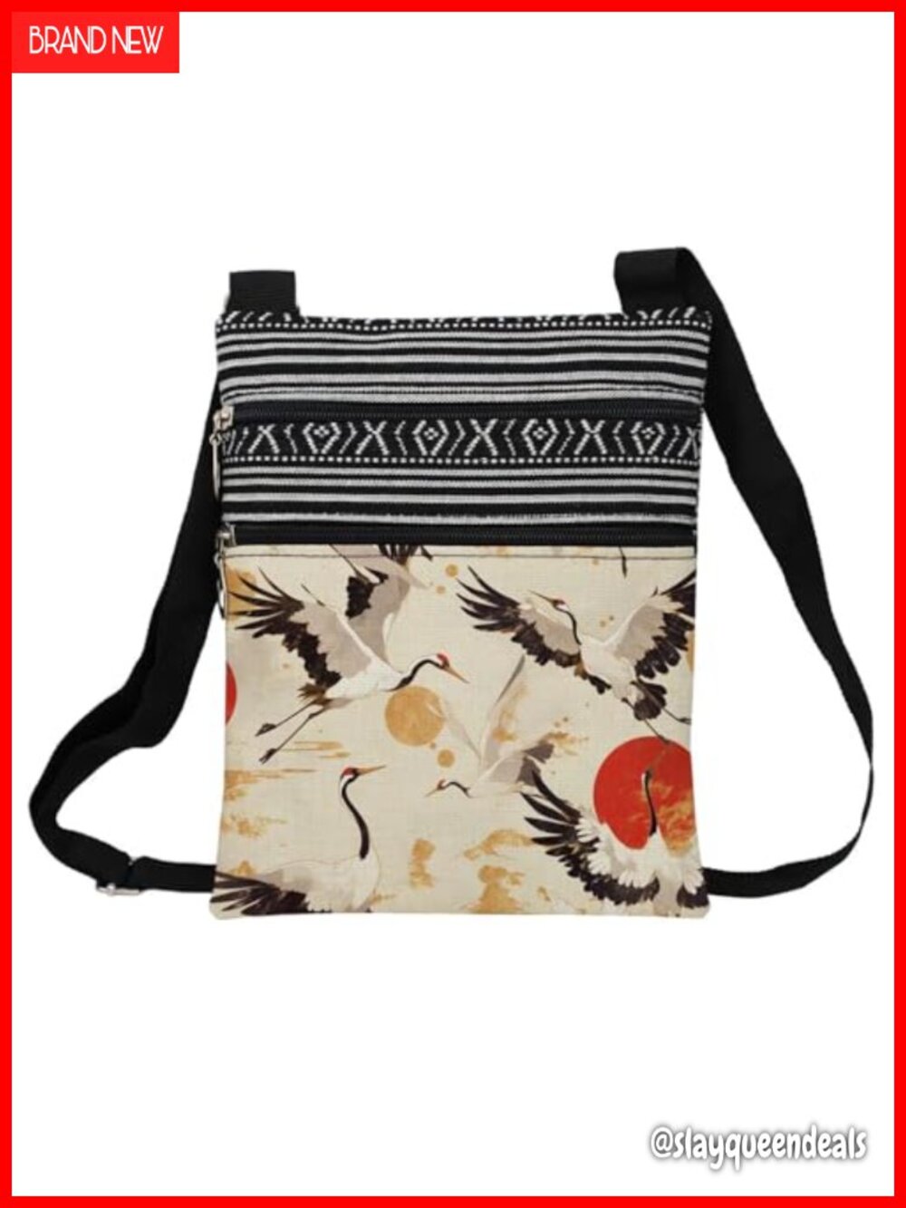 Polyester Small Ethnic Crossbody Bag Ukiyoe Crane Printed